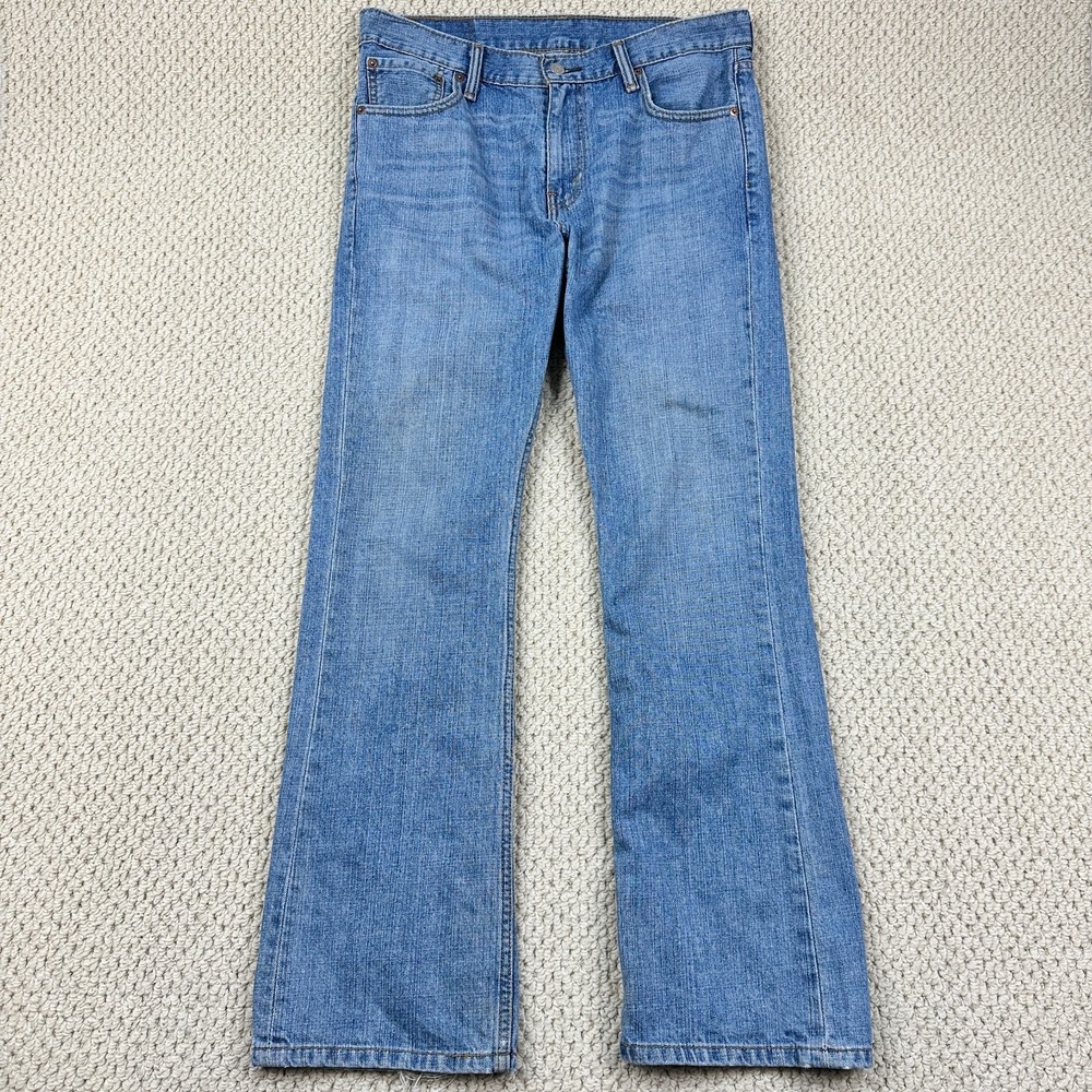 Levis 527 Jeans Mens 33x32 Light Blue Wash Bootcut Whiskered Denim Y2K